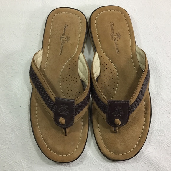 Tommy Bahama Men’s Anchored Brown/Tan Leather Flip Flops main image 7